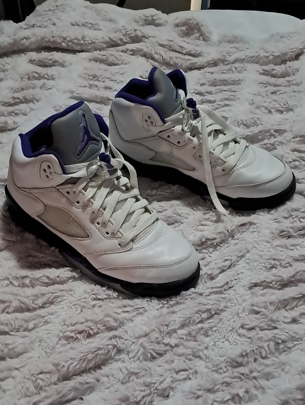Jordan Kids White and Purple Mid-Top Sneakers